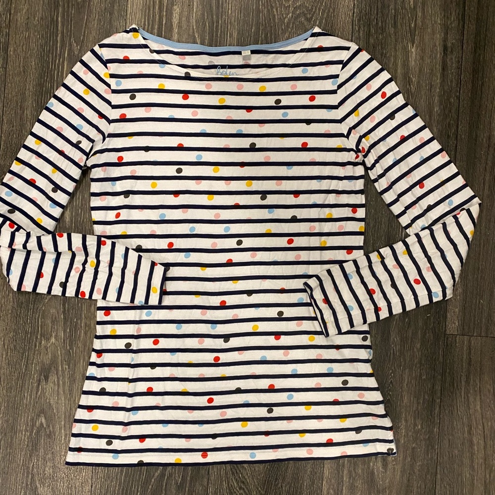Boden size 2 long sleeve polka dot striped top